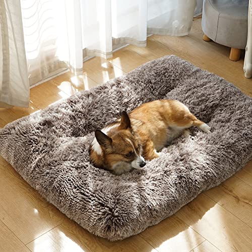 Dog Crate Pad for Large Dogs, 36 inch, Deluxe Plush Anti-Slip Pet Bed, Fully Kennel Pad - color: Brown, size: Large 36"x24"