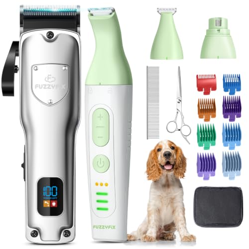 Dog Grooming Kit, Dog Clippers for Grooming for Thick Heavy Curly Coats, Low Noise Pet Paw Trimmer with Qiuet Nail Grinder Rechargeable Stainless Steel Hair Trimmer for Dogs Cats