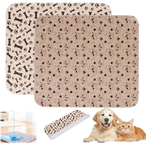 Puppy Pads with Pheromones,Washable Puppy Pee Pads for Dogs,Reusable Puppy Pads Washable for Dogs & Cats,Washable,Durable Leak-Proof & Anti-Slip Pet Training Pads for Home & Trave - color: Brown Bone+brown Puppy, size: Large