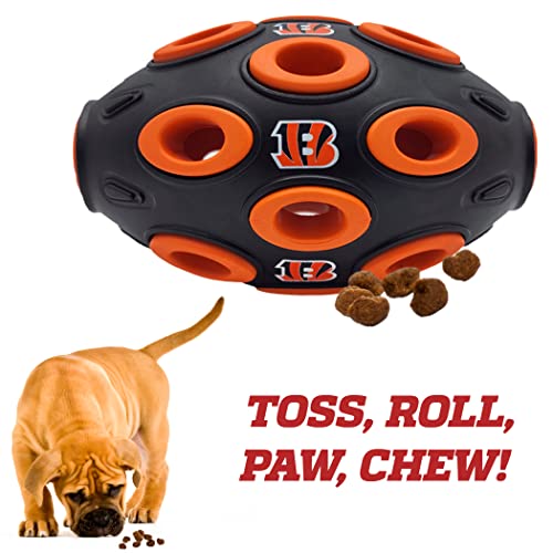 NFL Cincinnati Bengals Football Treat Dispensing Toy for Dogs and Cats, Rubber Ball Dog Toy, Interactive Fun Dog Treat Toy, Natural Rubber Dog Feeding Toy - color: Cincinnati Bengals