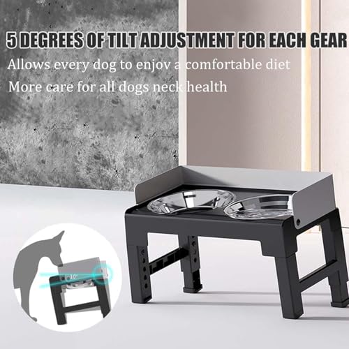 Marchul Elevated Dog Bowls, Raised Dog Food Water Bowl with 2 Thick Stainless Steel Bowls, 6 Height Adjustable, Non-Slip Stand, Spill-Proof for Medium Large Dogs (with Fence)