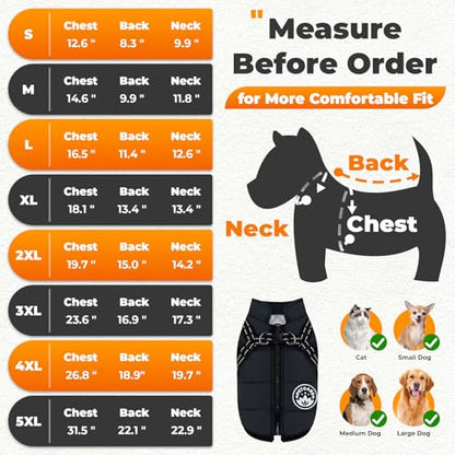 PETCARE Winter Dog Coat with Harness Built in Waterproof Dog Jackets Warm Pet Fleece Vest Windproof Snow Jacket Snowsuit Reflective Dogs Cold Weather Coats for Puppy Small Medium Large Dogs Cats - color: Black, size: 3XL(Chest 23.6" Suggest 23-30 lbs)