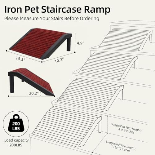 Dog Ramp for Stairs – Non-Slip Pet Steps with Locked-in Carpet & Iron Frame, Helps Senior Dogs & Small Breeds Climb Safely (Cinnabar-4 Pack) - size: Cinnabar-4 PACK