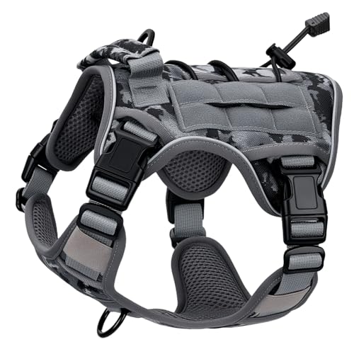 Heavy-Duty Tactical Dog Harness for Large Dogs, No Pull Adjustable Reflective Pet Vest with Molle System, K9 Military-Grade Control for Service Training, Outdoor & 10+ Breeds, Gray Camo, Small - color: Gray Camo, size: S: Neck: 14-18'', Chest: 20-24''