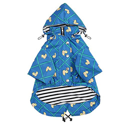 Morezi Dog Zip Up Raincoat with Reflective Buttons, Rain/Water Resistant, Adjustable Drawstring, Removable Hood, Raincoats with Legs 8lbs to 80lbs Available - Grid Blue - S - color: Grid Blue, size: Small
