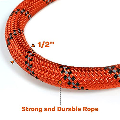 Rope Dog Leash with Comfortable Padded Handle, Highly Reflective Threads Leash for Medium Large Dogs (Orange,1/2" x 4 FT)