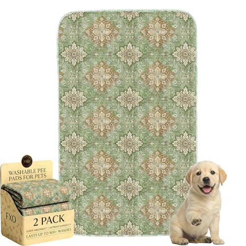 Washable Pee Pads for Dogs,Great Urine Absorbent Reusable Puppy Training Pads,Waterproof,Leak-Proof & Non-Slip Potty Pads for Whelping,Crate,Playpen,Bed.(Green Floral Flat,24"x36") - color: Green Floral Flat, size: 24"x36" (Pack of 2)