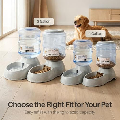 Flexzion Automatic Pet Feeder & Waterer Set of 2 Pack, Self Feeding Replenish Dog Cat Bowls, Gravity Food & Water Storage Container Fountain Jug Pet Supplies Plastic Skid Proof Rubber Feet (1 Gallon) - color: Waterer + Feeder, size: 4-6 lb Feeder (1 Gallo