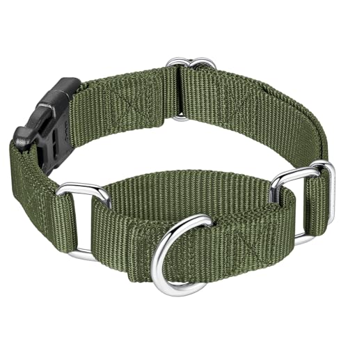 Mikivery Martingale Collar for Dogs Nylon Dog Collar with Quick Release Buckle Adjustable Training No Slip Dog Collars(Medium, Military Green) - color: Military Green, size: Medium