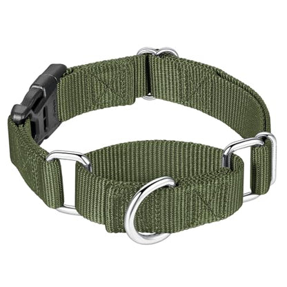 Mikivery Martingale Collar for Dogs Nylon Dog Collar with Quick Release Buckle Adjustable Training No Slip Dog Collars(Medium, Military Green) - color: Military Green, size: Medium