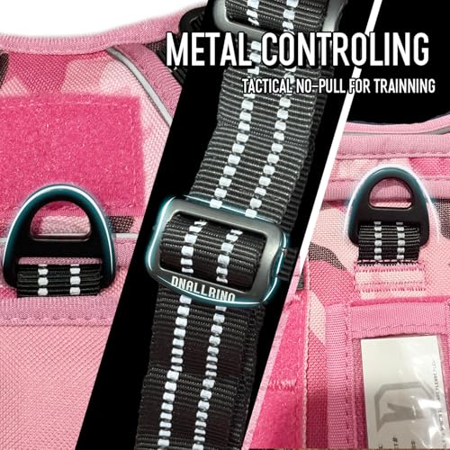 Tactical Dog Harness for Medium & Large Dogs, Camo Pink Adjustable No-Pull Control with Handle, Heavy Duty Reflective Vest - Size M - color: CAMO PINK, size: Medium