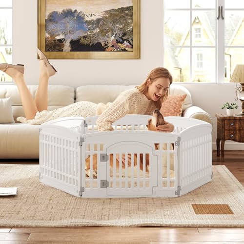 PETSITE 6-Panel Plastic Dog Playpen with Door, 24 Inch Tall Shape-Customizable Pet Playpen Indoor Outdoor, Ideal for Small & Medium Dogs and Puppies, with Lockable Door, Easy to Assemble - size: 24"H x 34"W (6 Panels)