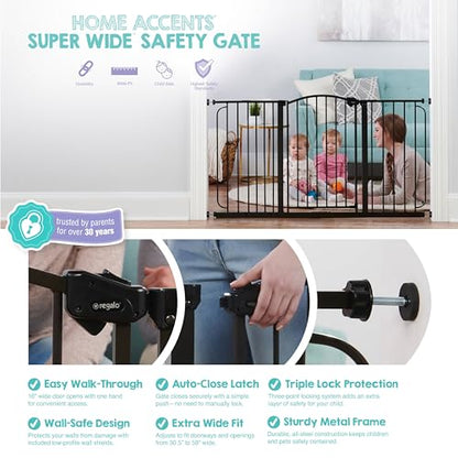 Regalo Safety 30.5-58" Extra Wide Arch Baby Gate with Door, Pressure Mount Walk Through Gate for Doorways & Bottom of Stairs, Babies, Toddlers & Pets, Tested & Safe, American Designed, American Owned - color: Black - 30.5-58"w X 30"h
