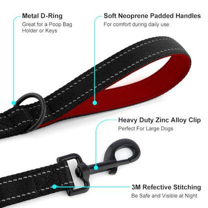 Heavy Duty Double Handle Dog Leash 6 ft Long for Total Control, Padded 2 Handle, Reflective Training Lead for Medium Large Dogs (Black, 6 FT) - color: Black