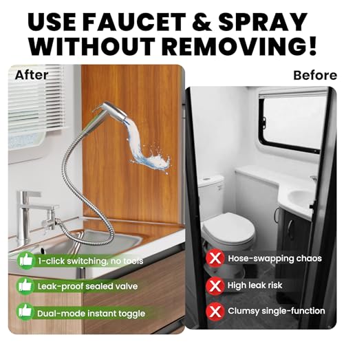 Sink Faucet Sprayer Attachment Set - Includes Diverter Valve, 59" Metal Hose, and Handheld Shower for RV, Sink Spray, Dog Shower, Tub Sprayer, and Sink Mist Nozzle
