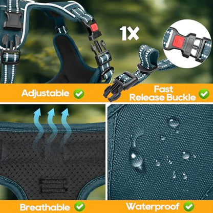 Timos Dog Harness Small Sized, No Pull Pet Harness with Neck Lockable Snap, No Choke Front Clip Reflective Vest, Adjustable Metal Rings 3 Buckles, Easy Control Handle for Small Dogs Blackish Green S - color: Lock Blackish Green, size: Small (Pack of 1)