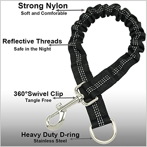 MayPaw Bungee Dog Leash Extension Attachment, 18" Reflective Shock Absorbing Lead Extender for Dog Walking Running Training (Black)