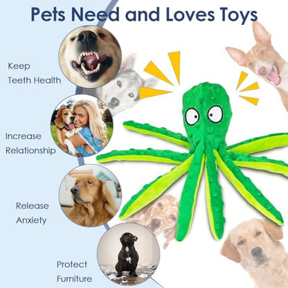 4 Pack Squeaky Dog Toys - Octopus Plush Dog Toys for Aggressive Chewers, No Stuffing, Crinkle, Durable Interactive, 4 Colors - size: 4 pack