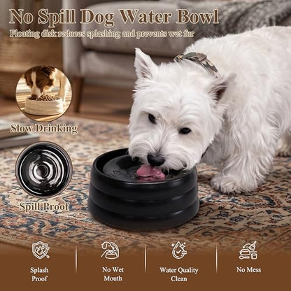 BOBO & BOWL Anti-Splash Pet Drinking Bowl with Floating Glass Disk (1.2L/40 oz), Food-Grade Ceramic Water Bowl for Small & Medium Dogs - Elevated, Heavy Sturdy, Dishwasher & Microwave Safe, White - color: White-with Floating Tray