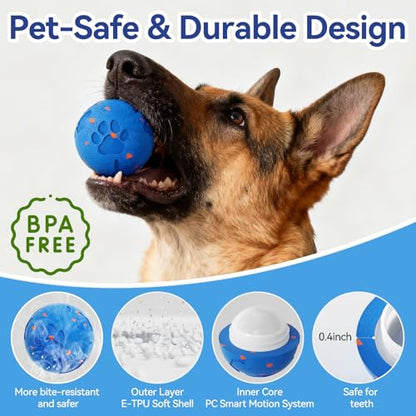 Smart Interactive Dog Toy Ball, Automatic Moving Rolling & Bouncing, Motion Activated E-TPU Dog Ball, Waterproof Chew Resistant for Medium & Large Dogs (Blue) - color: Blue