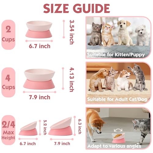 French Bulldog Food Bowl- Slanted Tilted Pug Food Water Bowl,Cat Bowl- Feeder for Frenchie/Shih Tzu/Flat Faced Small Dogs/Puppies/Cats (Pink, 4 Cup) - color: Pink, size: 4 Cup
