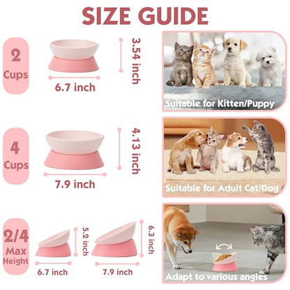 French Bulldog Food Bowl- Slanted Tilted Pug Food Water Bowl,Cat Bowl- Feeder for Frenchie/Shih Tzu/Flat Faced Small Dogs/Puppies/Cats (Pink, 4 Cup) - color: Pink, size: 4 Cup