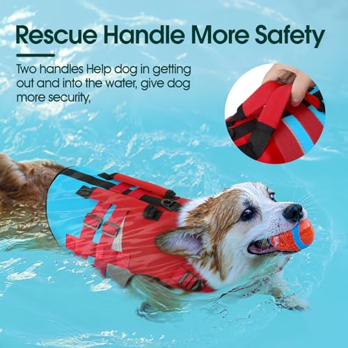 Kuoser Dog Life Jacket with Reflective Strips, High Visibility Dogs Swim Vest with Rescue Handle, Adjustable Dog Life Vest for Swimming, Boating, Pool & Beach, Doggy Lifejacket Small Medium Large Dogs - color: Red & Navy, size: Small (Chest Girth:16.9-21.