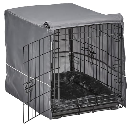 MidWest Homes for Pets Double Door 24-inch Dog Crate Kit, Bundle Includes a Two-Door Cage, Matching Gray Bed and Crate Cover, For Small Breeds