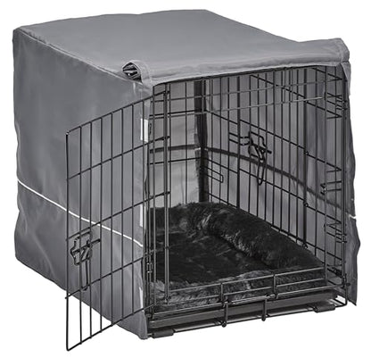 MidWest Homes for Pets Double Door 24-inch Dog Crate Kit, Bundle Includes a Two-Door Cage, Matching Gray Bed and Crate Cover, For Small Breeds