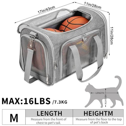 Soft-Sided Cat/Dog/Pet Carrier, Collapsible Pets Travel Carriers for Big Cats/Small Dogs with Shoulder Strap & Removable Mat, Mesh Puppy Carry Bag, Up to 16 Lbs, TSA Airline Approved(Gray) - color: GRAY, size: 17"L x 11"W x 11"H
