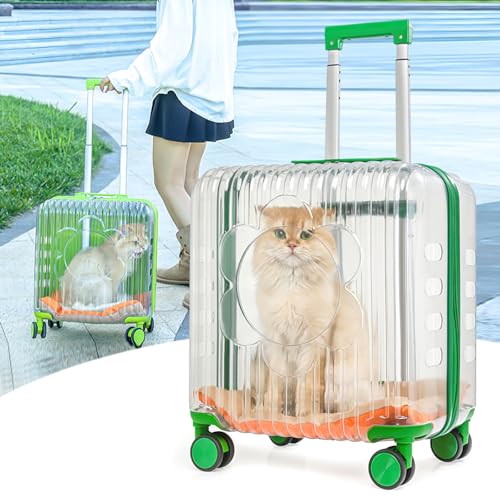 Transparent pet Suitcase, Transparent Rolling Travel Suitcase, Breathable Design for Cats and Dogs