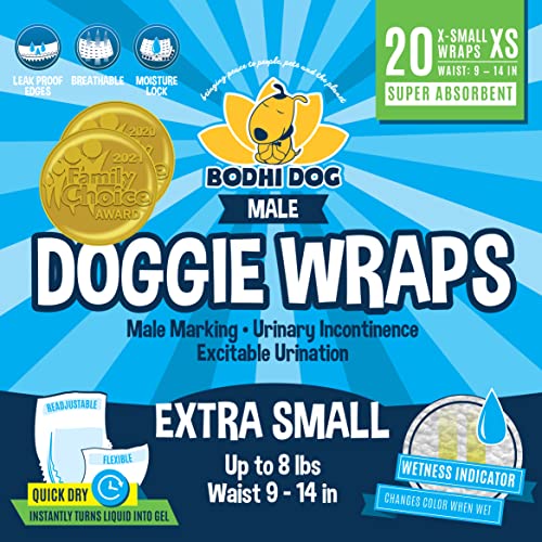 Bodhi Dog Disposable Male Dog Diapers - Super Absorbent, Leak-Proof Pee Wraps - Adjustable Fit, Comfortable Design, Advanced Moisture Control, and Wetness Indicator - Extra Small (20 Count) - size: Extra Small