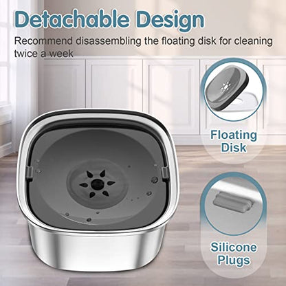 UPSKY 3L Dog Water Bowl 101oz Stainless Steel No Spill Large Capacity Dog Food Water Bowl Slow Water Feeder, Spill Proof Pet Water Dispenser Vehicle Carried Travel Water Bowl - color: gray