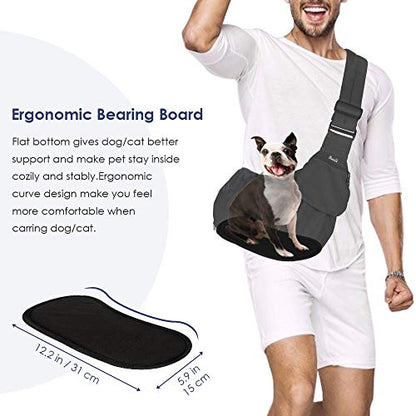 Lukovee Dog Sling Carrier, Hard Bottom Support & Adjustable Soft Padded Shoudler Strap Dog Slings for Small Dogs, Dog Purse with Drawstring Mesh Opening & Zipper Pockets for Puppy Cat Pet (Black) - color: Black