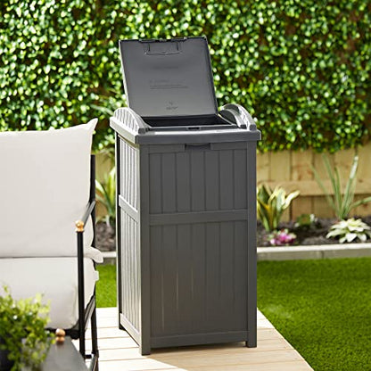 Suncast 2 Pack Trash Hideaway Refuse Container, Stylish Resin Outdoor Garbage Bin with Latching Lid, 30 to 33 Gallon Capacity, Cyberspace - color: Cyberspace, size: 2 Pack