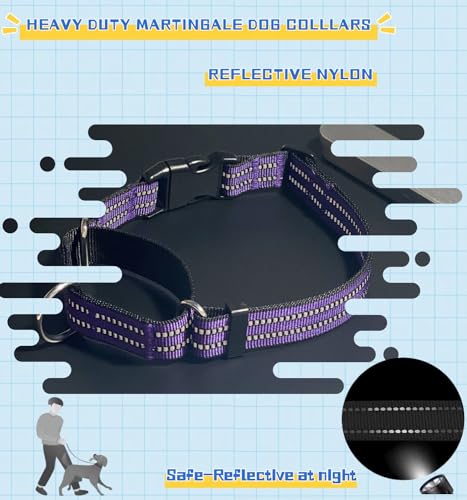 Martingale Dog Collars with Quick Release Buckle, Heavy Duty Nylon Reflective Dog Collar, NO Pull Walking Training Collar for Large, Medium, Small Dogs (Purple, Small) - color: Purple, size: Small