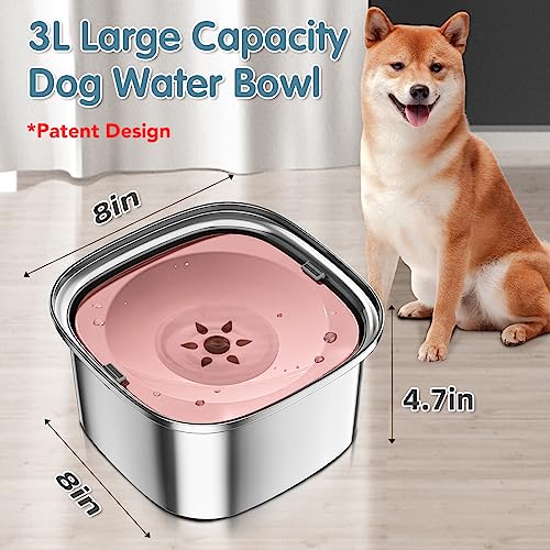 UPSKY 3L Dog Water Bowl 101oz Stainless Steel No Spill Large Capacity Dog Food Water Bowl Slow Water Feeder, Spill Proof Pet Water Dispenser Vehicle Carried Travel Water Bowls - color: G-Pink