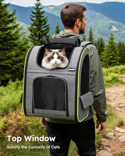 pecute Cat Backpack Expandable, Cat Carrier Backpack Breathable, Large - color: Grey, size: 15.4"L x 11.0"W x 19.0"H