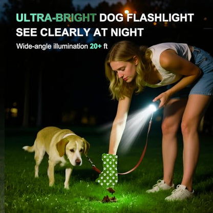 Tubasion 3-in-1 Dog Poop Bag Holder with Flashlight 7-Color, USB-C Rechargeable doggie bag holder for leash, IPX6 Waterproof Anti-Slip Clip Pet Waste Bag Dispenser for Walking (1 Dispenser, 30 Bags) - style: 1 Dispenser, 30 Bags