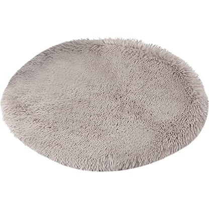 31 Inch Plush Dog Bed Mat Warm Fluffy Round Puppy Crate Pad with Anti-Slip Waterproof Bottom Soft Comfy Pet Kennel Mat for Small and Medium Dogs Sleeping(Light Coffee) - color: Light Coffee, size: 31 Inch