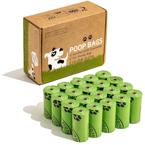 (Not Made In China) 100% Certified Home Compostable Dog Poop Bags,300 Count, Plant Based Refill Rolls, Leakproof Doggie Waste Bag, Unscented, Corn Starch and PBAT, EN 13432 Compliant and TUV Certified