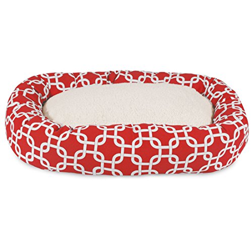 Majestic Pet 32 Inch Links Sherpa Calming Dog Bed Washable – Cozy Soft Round Dog Bed with Spine for Head Support - Fluffy Donut Dog Bed 32x23x7 (inch) – Round Pet Bed Medium - RED - color: Red, style: 32 in.