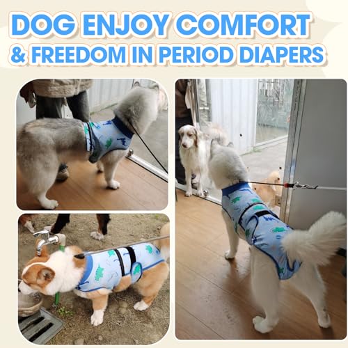 QBLEEV Dog Diapers Overalls, Escape Proof Full Body Male Dog Diapers with Suspenders, Reusable Washable Female Dog Pregnancy Prevention Cover Pants, 2-1Detachable Doggie Onesie Pajamas with Tail Hole - color: Blue, size: XS