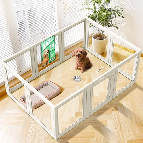 FXW AuraSpace Acrylic Indoor Dog Playpen for Puppies and Small Dogs, 24 Inch, 10 Panels, White - color: White, size: 24"H