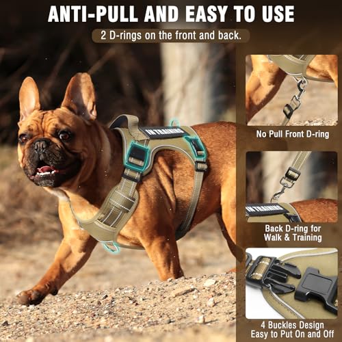 Tactical Dog Harness and Leash Set Medium Sized Dog,Heavy Duty No Pull Service Dog Vest and 10 Patches with Dog Seat Belt,Reflective Adjustable Pet Harness for Training Walking Hiking Brown M - color: Brown, size: Medium