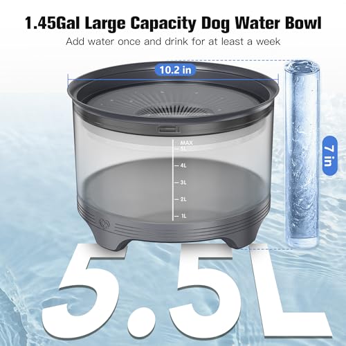 UPSKY 5.5L Dog Water Bowl,186oz Large Capacity, No Spill Anti-Slip Slow Drinking Pet Feeder for Messy Drinkers - color: Gray