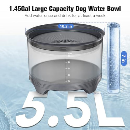 UPSKY 5.5L Dog Water Bowl,186oz Large Capacity, No Spill Anti-Slip Slow Drinking Pet Feeder for Messy Drinkers - color: Gray