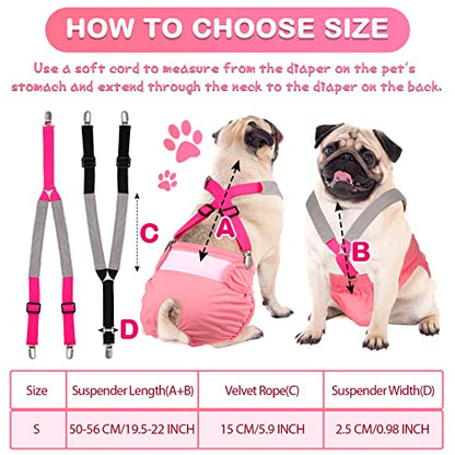 Saintrygo 2 Pcs Dog Suspenders Diaper Suspenders Soft Female Male Adjustable Washable Pet Diaper Keeper Suspender for Doggy Skirt Dress Diapers Gift(Black, Pink,Small) - size: Small