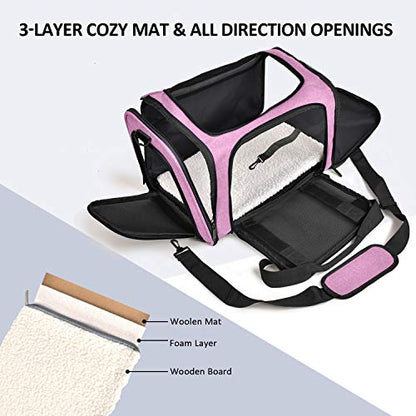 Henkelion Pet Carrier for Small Medium Cats Dogs Puppies up to 15 Lbs, TSA Airline Approved, Soft Sided, Collapsible Travel - Pink - color: Pink, size: 17.0"L x 11.0"W x 11.0"H