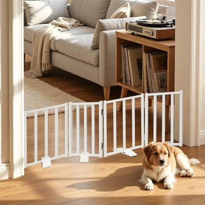 Snagle Paw Short Dog Gate,16.5" Tall Freestanding Metal Dog Gate Only for Small Dogs with Support Feet Easily Step Over,Up to 48" Wide Puppy Gate Indoor for Stairs,Doorways(White,4 Panel) - size: White-4 Panels 16.5"H*48"W